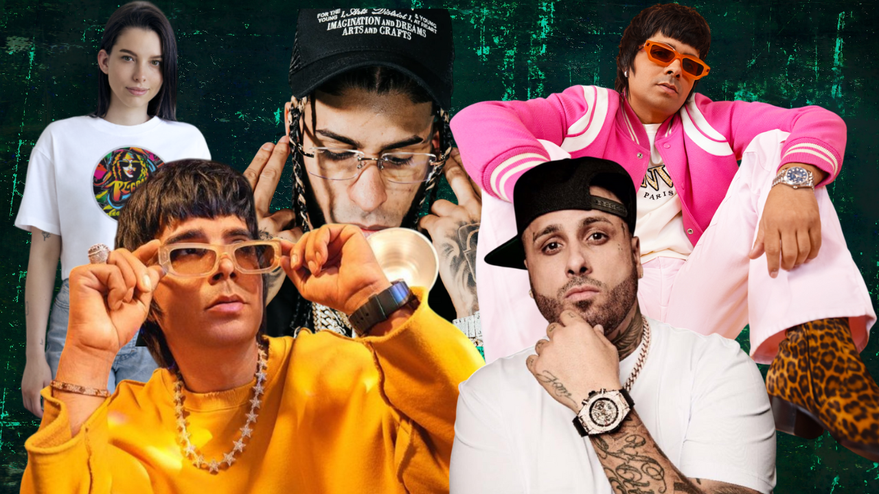 foto che ritrae i personaggi e i loro volti di vari cantanti famosi come nickyjam , chencho corleone,e yovinchimi