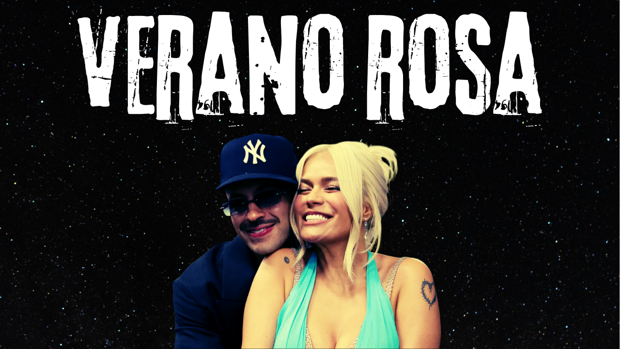 l immagine ritrae il nome della canzone Verano Rosa con l'immagine in sotto sfondo degli artisti che la cantano